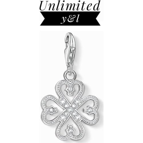 Four leaves Clover Charms for Bracelet Necklace White CZ 925 Sterling Silver Good Luck Fashion DIY Jewelry Making Accessories