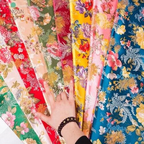 Flowers Imitation Silk Damask Fabrics Brocade Fabric Sewing Material for Cheongsam Kimono DIY Fabric for Dress