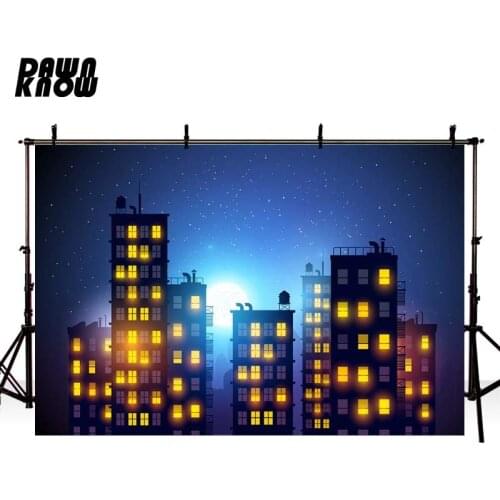 DAWNKNOW Cartoon Night City Building Photography Background Baby Photocall Backdrop Children Photo Shoot Studio Customize GY434