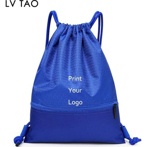 Double Sturdy Drawstring Bag With Front Zipper Pockets Custom Waterproof Sports Gym Backpack 420D Ployester Sports Cinch Sack