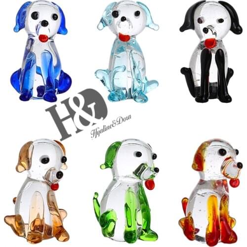 H&D 6pcs Mini Hand Blown Glass Rainbow Lovely Dogs Figurine Collection Home Office Table Decoration Birthday Christmas Gifts Set