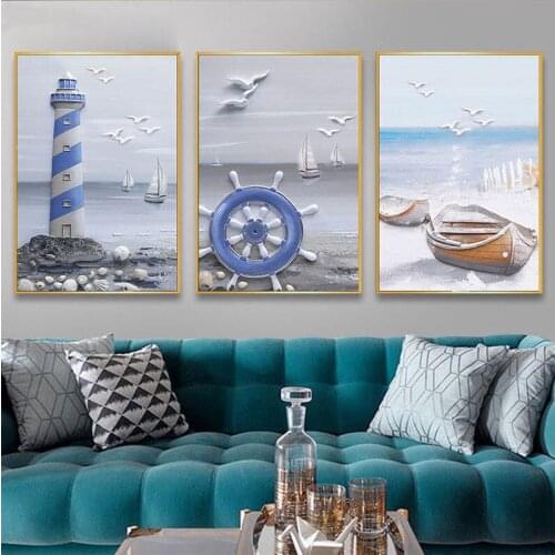 3Pieces Diamond Painting Seascape Ship lighthouse Diamond Embroidery Cross Stitch Diamond Mosaic Rhinestone DecorationsZP-3935
