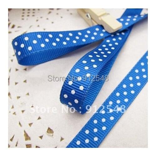 Wholesale 20yards 3/8" 10mm blue Polka Dots Grosgrain Ribbon -Free Shipping,yd10014