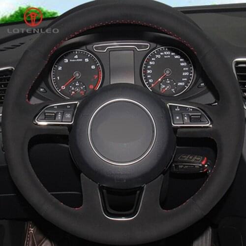 LQTENLEO Black Suede DIY Hand-stitched Car Steering Wheel Cover for Audi Q3 2013-2018 Q5 2013-2017 Q7 2012-2015