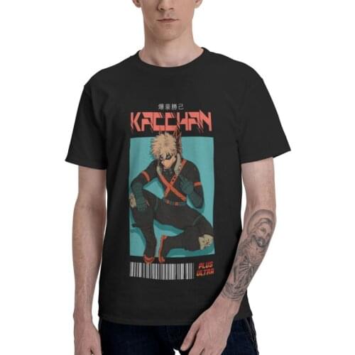 Katsuki Bakugo T Shirt Mens 100% Cotton Printed T-shirt Streetwear Tshirt Short Sleeve My Hero Academia Anime Manga Tee Tops