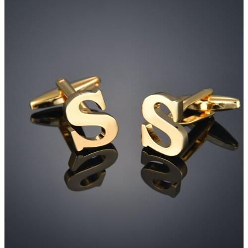 Mens Fashion Single Alphabet Cufflinks Gold Color Letter S Cuff Button for Male Gentleman Shirt Wedding Cuff Links Gifts