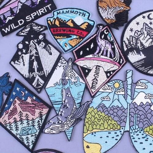 Mountain Space Patches On Clothes Outdoor Stripe Patch Iron On Embriodered Patches For Clothing Natural Trave Adventure Badge