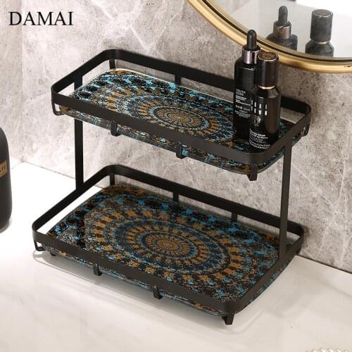 Natural Marble Ceramic Wall Shelf European Modern Large Double Layer Space Saving Shelf Organizer Household Bathroom Accessories