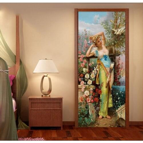 European Style Retro Figure Oil Painting Mural Wallpaper 3D Living Room Hotel Bedroom Door Sticker PVC Waterproof 3 D Home Decor
