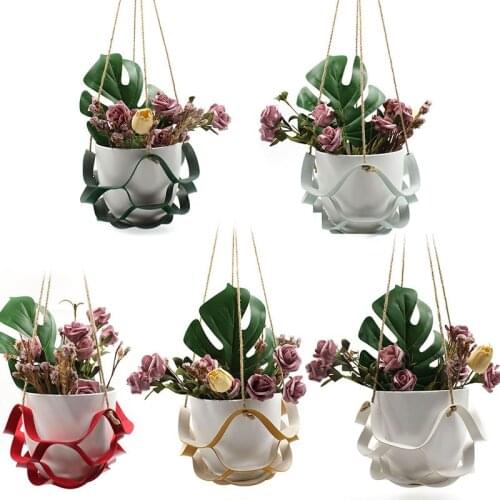New style hanging basket Multi-layer leather flowerpot net bag Hanging basket indoor green plants gardening decoration