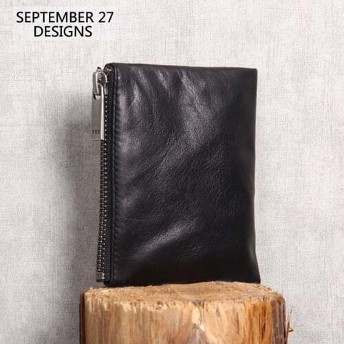 New Fashion Slim Zipper Coin Purses Men Genuine Cow Leather Luxury Women Casual Short Wallet Clutch Bag Credit Card Key Pouch