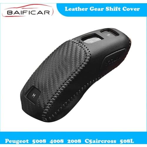 Baificar Brand New High Quality Leather Car Gear Shift Cover Shifter Stick Cover for Peugeot 5008 4008 2008 C5aircross 508L