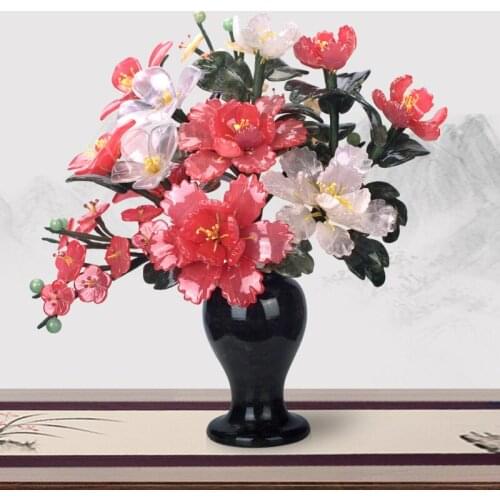 Natural jade landscape peony living room home porch TV cabinet creative crafts jade carving Chinese ornaments