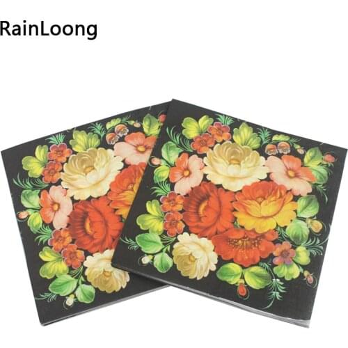 [RainLoong] New Floral Flower Paper Napkins Event & Party Tissue Cocktail Napkins Decoration Serviettes 33*33cm 1 pack