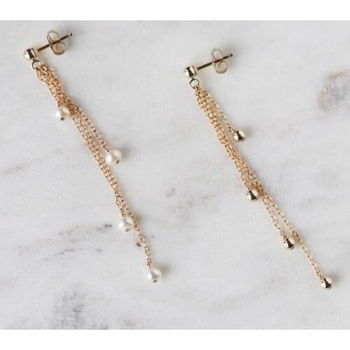 KBJW Original Design Trendy Stud Tassel Earrings for Women 2 Choices Pearl and Metal Beads Drop Long Earrings Silver/Gold Color