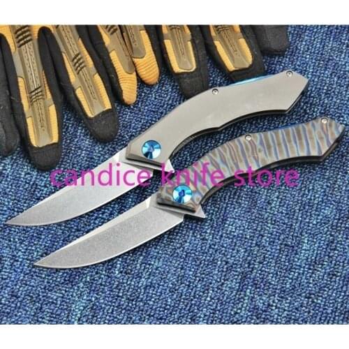 Bear Blue Moon Folding Pocket Knife D2 Blade TC4 Titanium Handle Outdoor Camping Hunting Survival Tactical Knife EDC Multi Tool