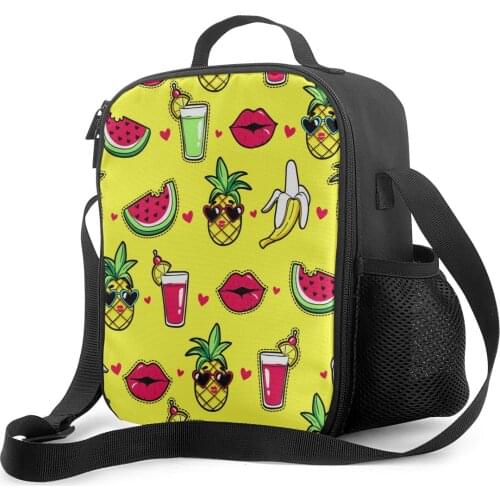 Personal Fruits Graphic Women Girls Lunch Bags Shoulder Crossbody Lunch Bags Cooler Insualtion Bag for School Work Picnic