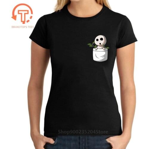 Anime Cartoon Miyazaki Hayao No face Faceless spirited away Kodama pocket T Shirt Women Short Sleeve Harajuku T-Shirt Tops Tees