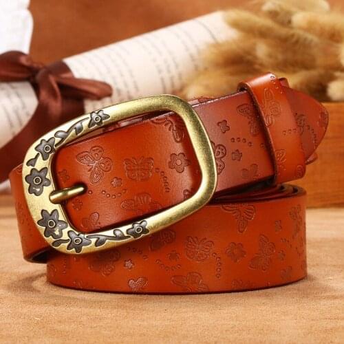 Womens body bow printed belt wide leather womens leather belt Japanese buckle