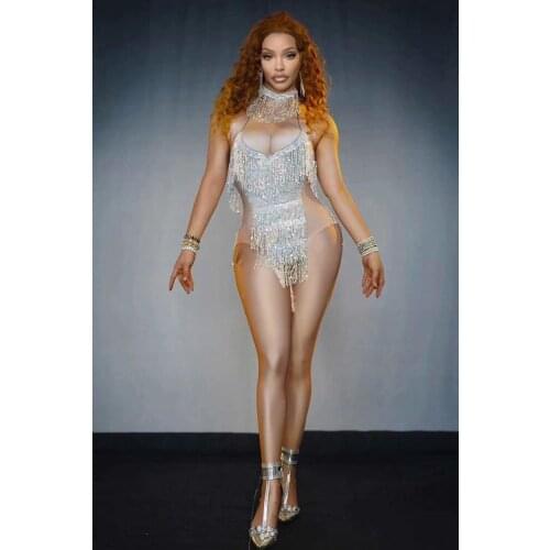 Women New Flashing Sequins Fringes Bodysuit Bar Singer Sexy Leotard Tassel Costume Celebrate Outfit Evening Dance Stage Outfit