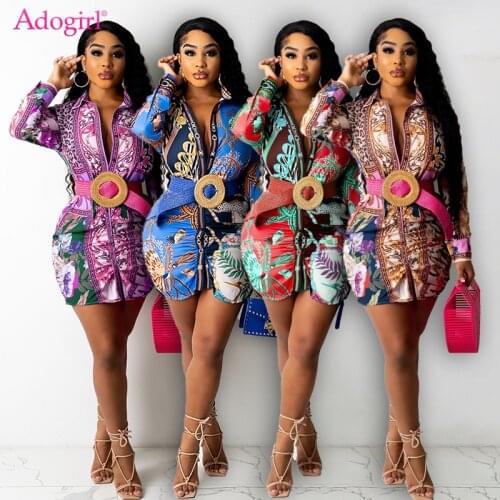 Adogirl Leopard Starfish Print Women Mini Shirt Dress Button Up Turn Down Collar Long Sleeve Pleated Casual Autumn Vestidos