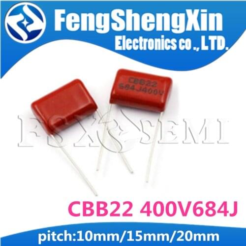 10PCS CBB22 400V684J pitch 10mm/15mm/20mm 0.68UF 680nf 684 400V CBB Polypropylene film capacitor