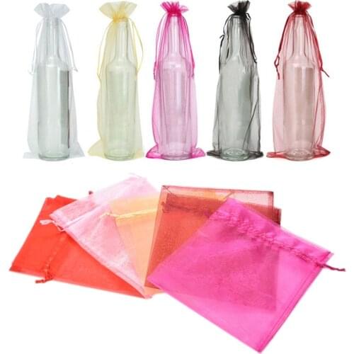 10 Pcs/set 37x15cm Organza Wine Bottle Bags For Christmas Wedding Packaging Party Gift