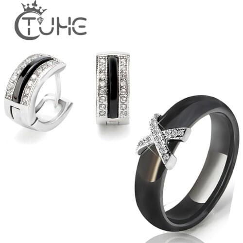 2017 Good Quality Healthy Jewelry Sets for Women Round Cubic Zircon Hypoallergenic Ceramic Rings/Earrings Jewelry Sets Wholesael