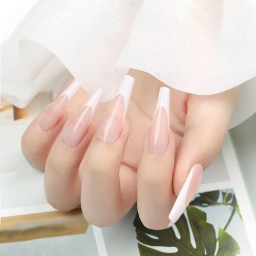 24pcs Nude Color Nail Patch Square Head Glue Type Removable Long Paragraph Fashion Manicure Save Time False Nail Patch NE