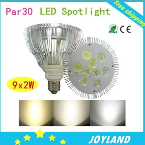 4pcs/lot high bright 9x2W 18W dimmable par30 e27 led spotlight bulb lamp white warm white free shipping