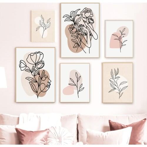 Abstract Flower Woman Plant Line Begonia Color Block Wall Art Canvas Painting Posters And Prints Nordic Style Living Room Decor