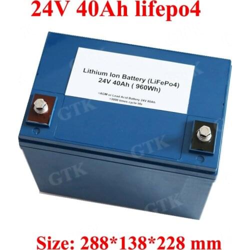 24V 40Ah LiFePO4 battery waterproof 24 1000w lipo battery pack 3.2v lifepo4 cell for boat Solar energy storage+ 5A charger