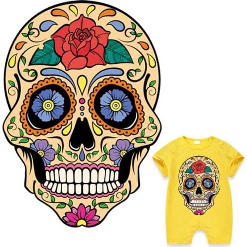 Appliques On Clothes Flower Skulls Head Garment Parches Diy Washable Heat Print On T-Shirt Dresses Sweater Jeans Patch