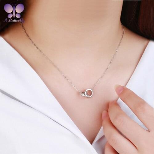 A Butterfly 100%925 Sterling Silver Double Circle Necklace Pendant Fashionable Girl Necklace High Quality Pendant