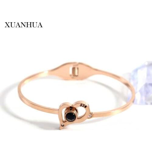 XUANHUA Rose Gold Heart Cuff Bracelets Bangles Female Stainless Steel Jewelry Woman Gifts For Women Fashion Jewelry Accessories