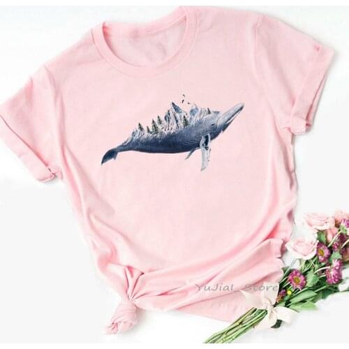 Funny Dolphin Mountain Print Print Tshirt WomenS Clothing Aesthetic Clothes T Shirt Femme Harajuku Shirt Tumblr Tops Tee