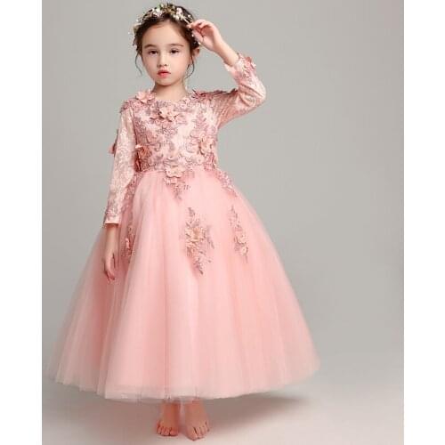 Glizt Appliques lace Flower Girl Dress Party Pageant Princess Wedding Dress Girl First Communion Dresses Baby Girl Baptism Gown