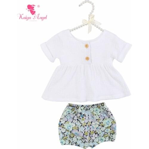 Kaiya Angel Boutique Kids Clothing Set White Short Sleeve Top + Floral Short Toddler Girls Cotton Outfits Princess Party Clothes
