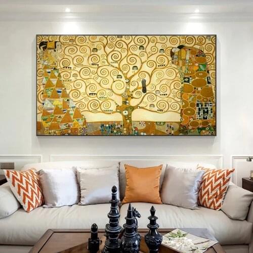 Famous Painting Art Gustav Klimt Tree of Life Oil Painting on Canvas Posters and Prints Cuadros Wall Art Picture For Living Room