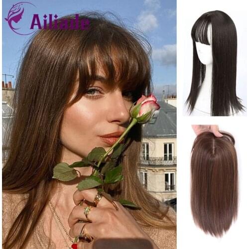 AILIADE Synthetic Hair Pieces Black Brown 35CM Long Straight Clip In Hair Pieces For Women