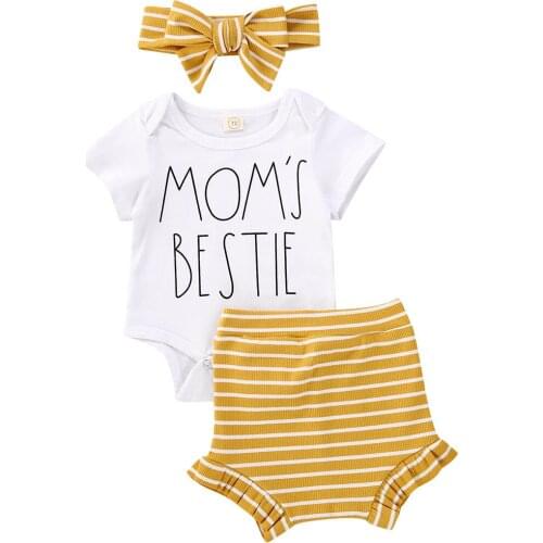 0-18M Lovely Kids Baby Girls Boys Clothes Sets 3pcs Letter Print White Short Sleeve Romper Tops+Striped/Leopard Shorts+Headband