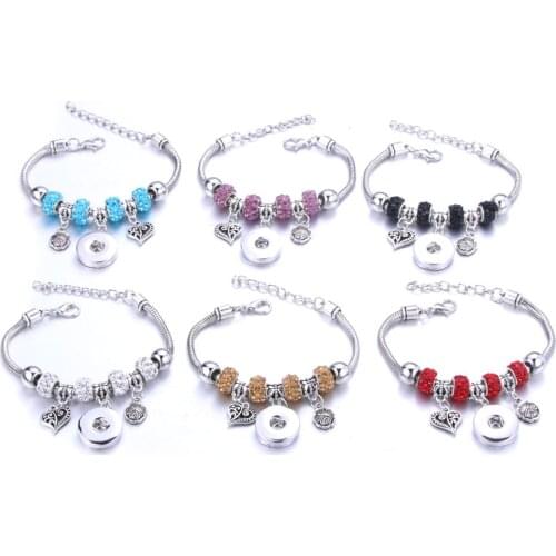 New Snap Bracelet Lobster Buckle Snake Chain Bangles Crystal Beaded Bracelet Fit 18MM Snap Jewelry Women 5618