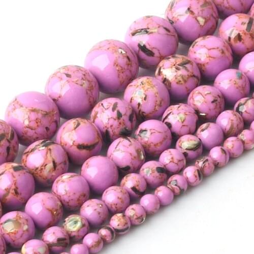 Wholesale Rose red Shell Howlite Mala Turquoises Round Loose Beads for Jewelry Making 4 6 8 10 12mm 15'' Strand DIY Jewelry