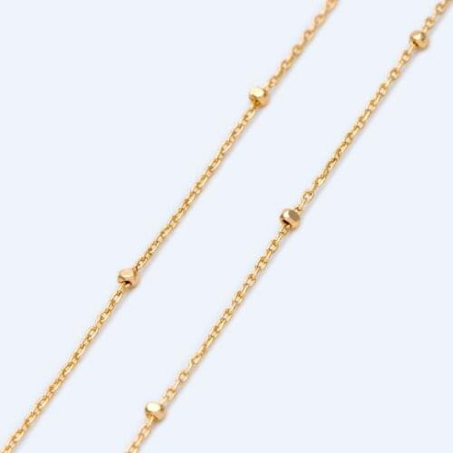Gold Plated Brass Beaded Chain, 0.8mm Cable Chain with 1.3mm Cube Beads, For Necklaces Bracelets DIY Jewelry Making Wholesale