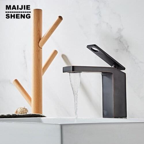 Single hole oil black basin faucet bathroom waterfall mixer sink water faucet black tap bathroom waterfall tap