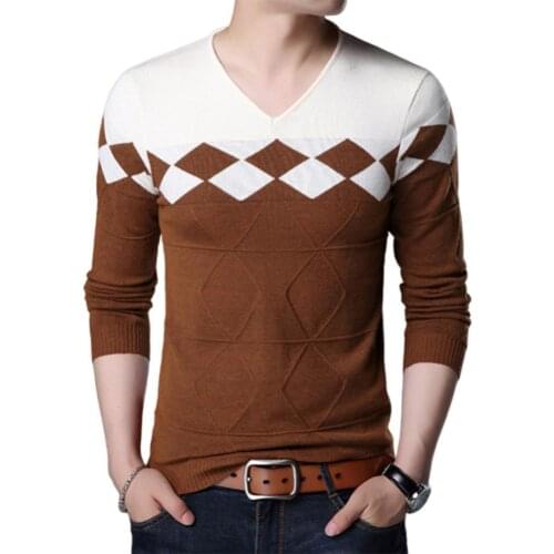 Sweater Chic Men V Neck Long Sleeve Color Block Pullover Knitwear Elastic Slim Sweater