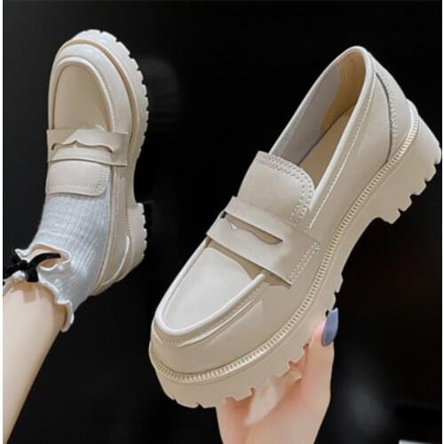 U-DOUBLE Spring Shoes Women British Style 2021 New Thick-soled College Style Casual Loafers Genuine Leather Fashion Shoes Girls