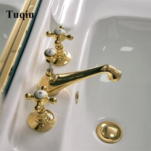 Vidric New Arrival gold American Style Bathroom Basin Faucet 8 inch Widespread Lavatory Mixer Tap Brass Three Hole Sink tap