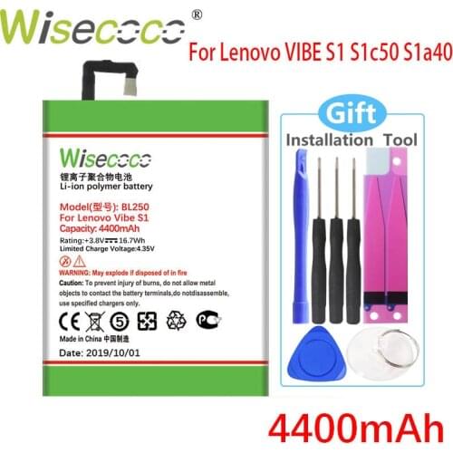 WISECOCO 4400mAh BL250 Battery For Lenovo VIBE S1 S1c50 S1a40 Mobile Phone In Stock Battery+Tracking Code