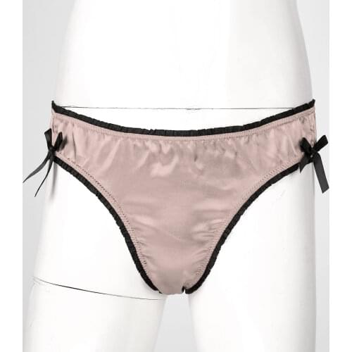 Plus Size Brief Panties Men Satin Lingerie Frilly Low Waist Sissy Underwear Nightwear Bowknot Decor Elastic Waistband Underpants
